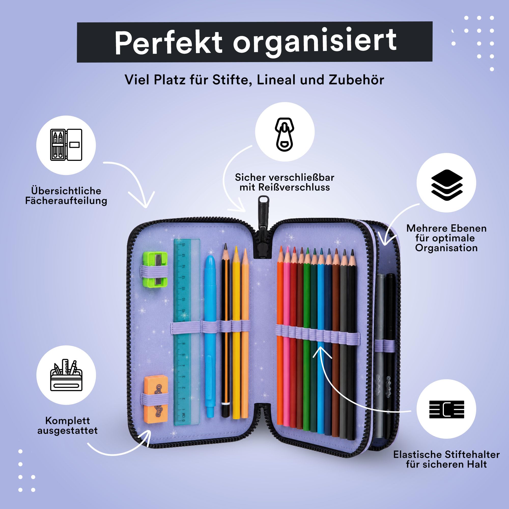 CoolPack Kuromi Astuccio Jumper 2 – Astuccio per la scuola riempito con penne Colorino in motivo Kuromi – 2 scomparti