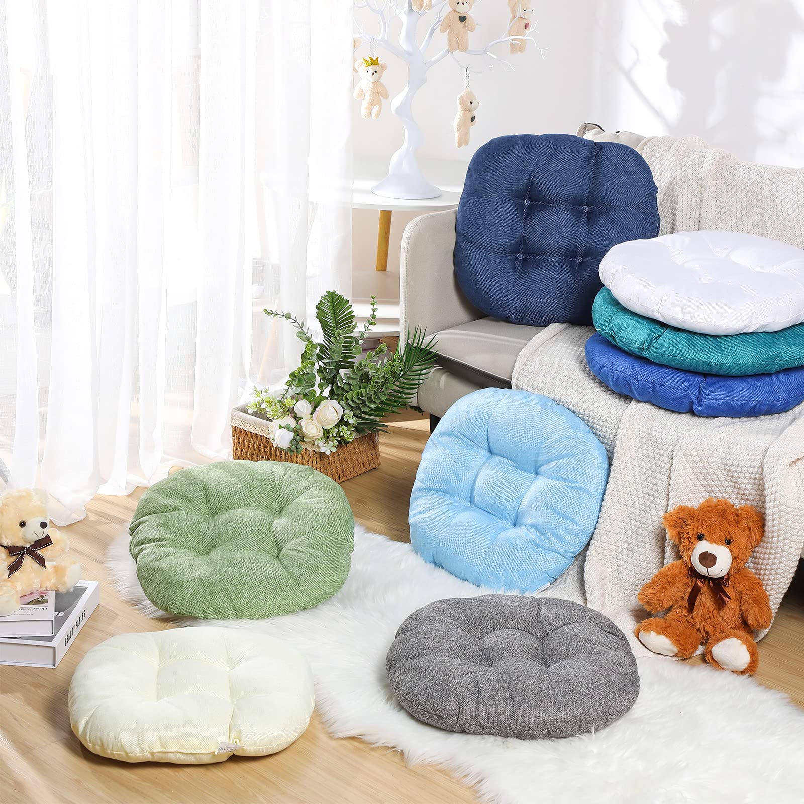 Fumete 12 Pcs 16 Inch Round Floor Cushions For Kids And Toddlers, Flexible Seating Classroom Furniture Floor Pillow For Home, Daycare, Preschool, Yoga And Meditation (Elegant