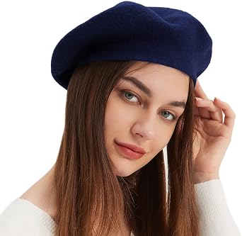 Wool Beret Hat French Beret Cap Winter Artist Painter Hat Solid Color for Women US, Alpha, One Size, Dark Blue