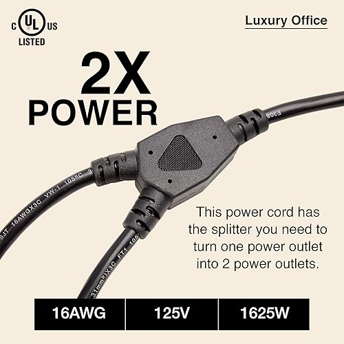Miniatura 3 de Divisor de alimentación de 2 vías y cable de extensión de 1 a 2 pies - Tira de cable de 1 a 2 con salida de 3 clavijas y cable de extensión estilo Y