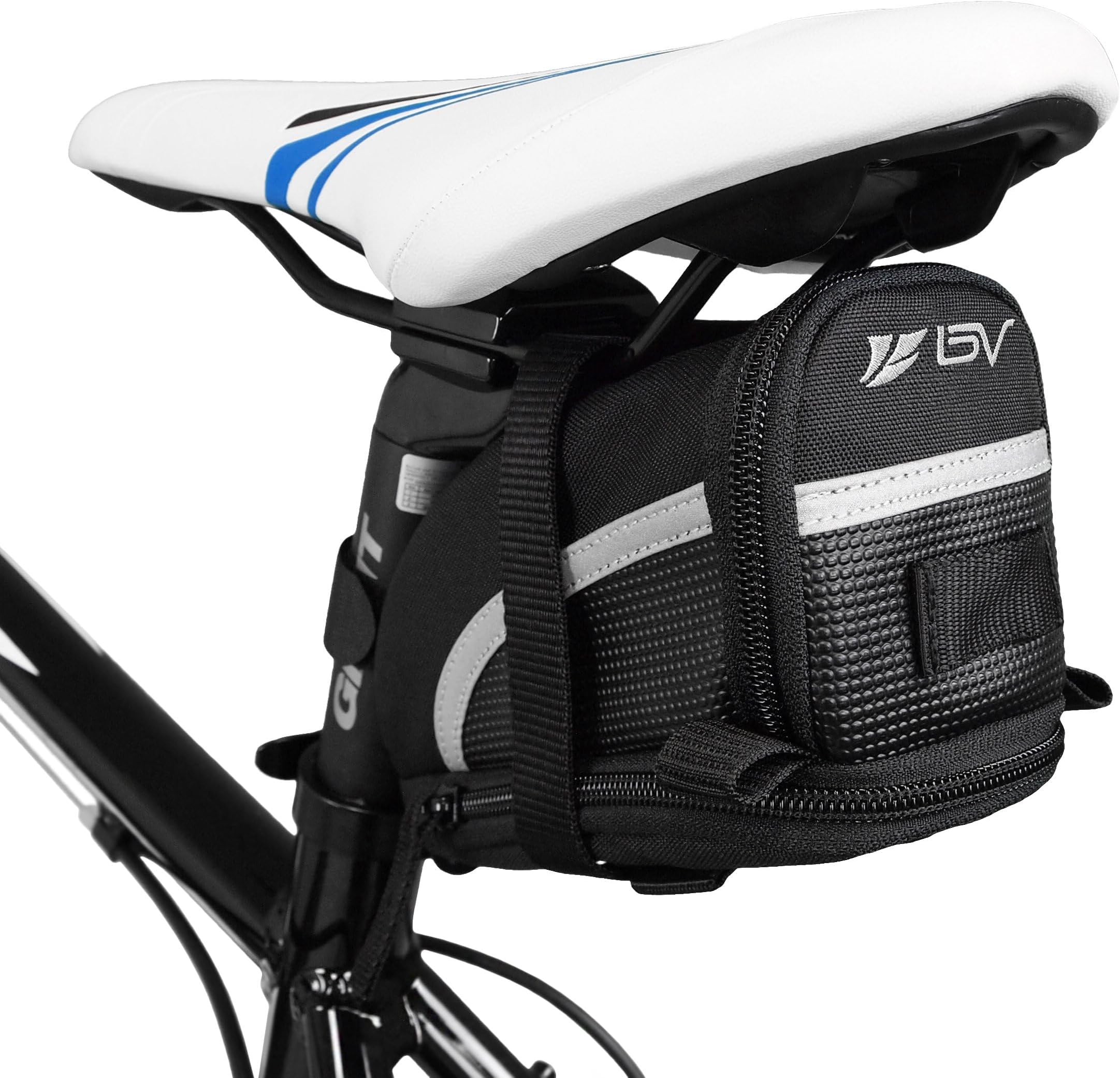 Strap-On Bike Bag with Reflective Material - Saddle Bag with Seperate Divider for Small Items for All Your Essentials - Bike Pouch with Taillight Hanger for Maximum Safety