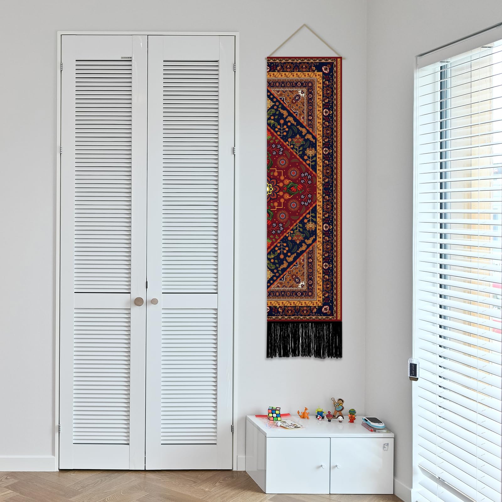 SUPERDANT Set di 2 arazzi verticali, 130 x 33 cm, stile bohémien, da appendere alla parete, stile retrò, stretti, per soggiorno, camera da letto, portico, grotta degli uomini, colorati