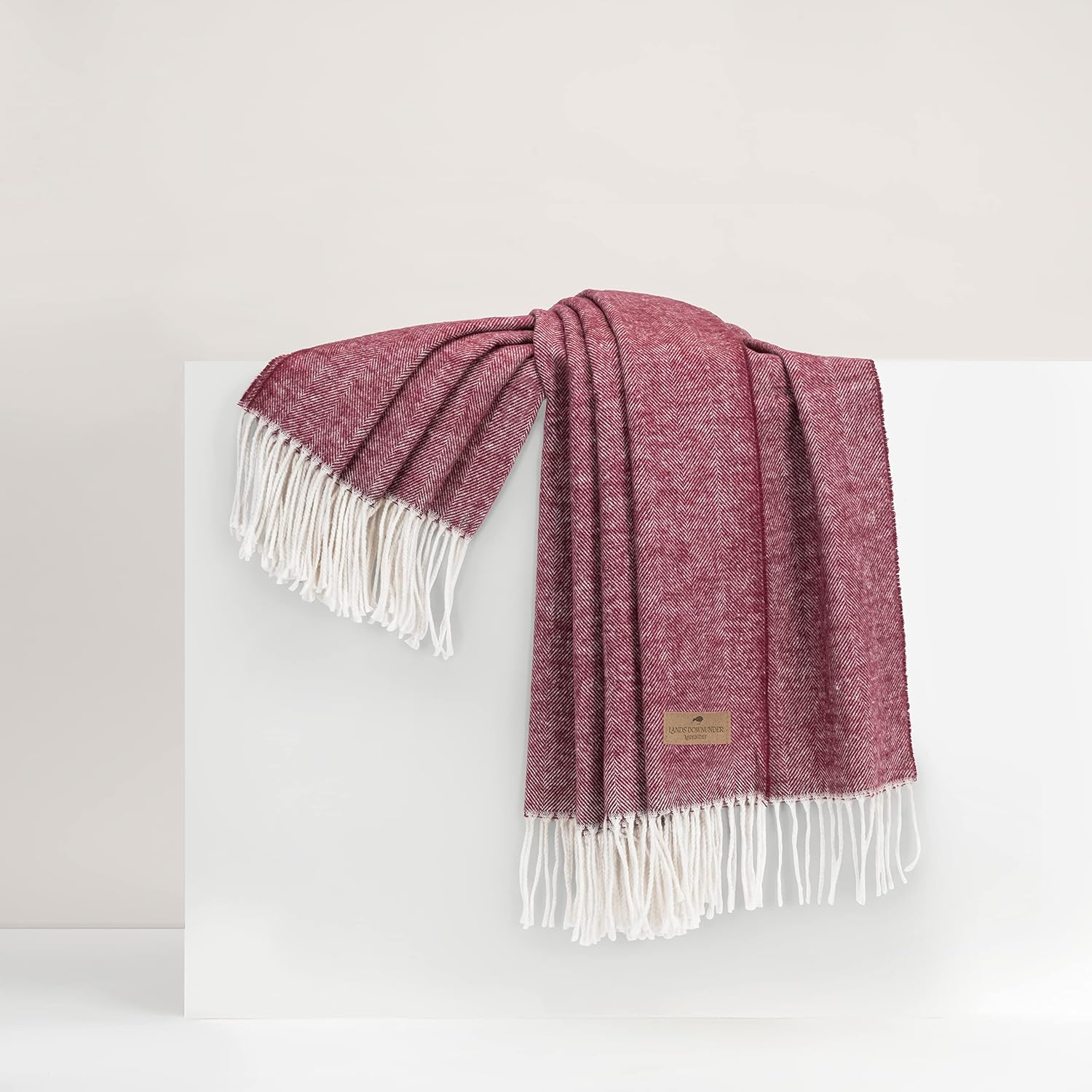 Lands Downunder All-Season, Luxury Deep Merlot Herringbone Throw – Soft Woven Throw with Decorative Fringe – Made in Italy – 51”W x 67”L - Over 80 Colors - Perfect for Gifting