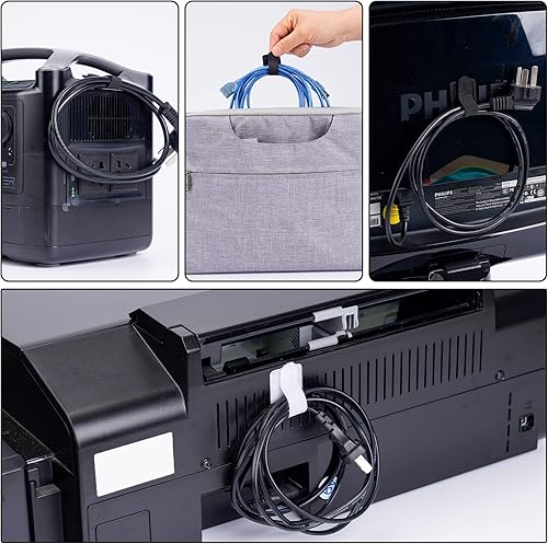 Miniatura 7 de 40 bridas de gancho y bucle para debajo del escritorio, organizador de cables de escritorio, clips adhesivos para cables, organizadores de alambre