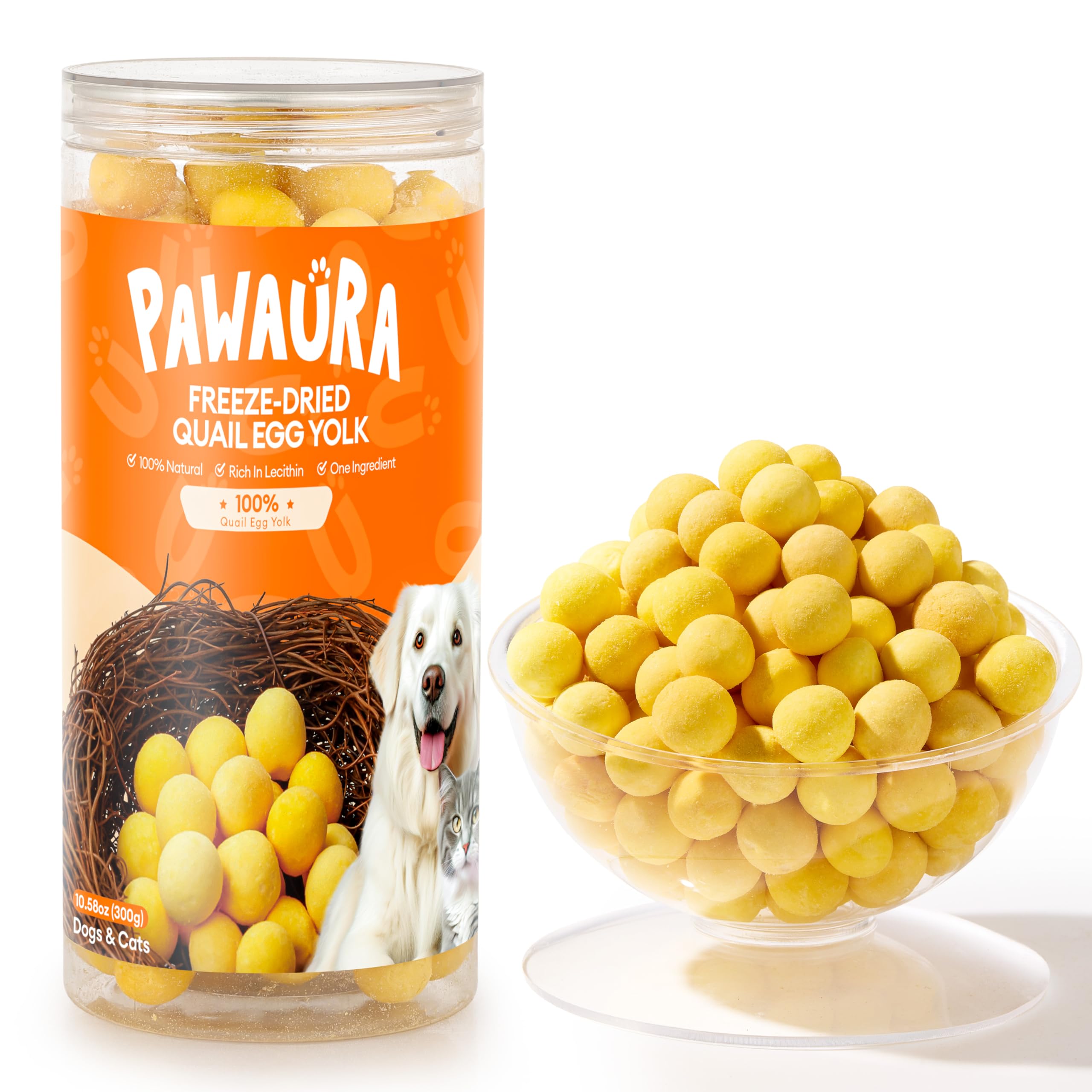 Pawaura 10.6oz Freeze Dried Quail Egg Yolk Cats & Dogs, Treats, Single Ingredient, Freeze-Dried Pet Food for Dogs, Cats, No Additives | Grain Free |