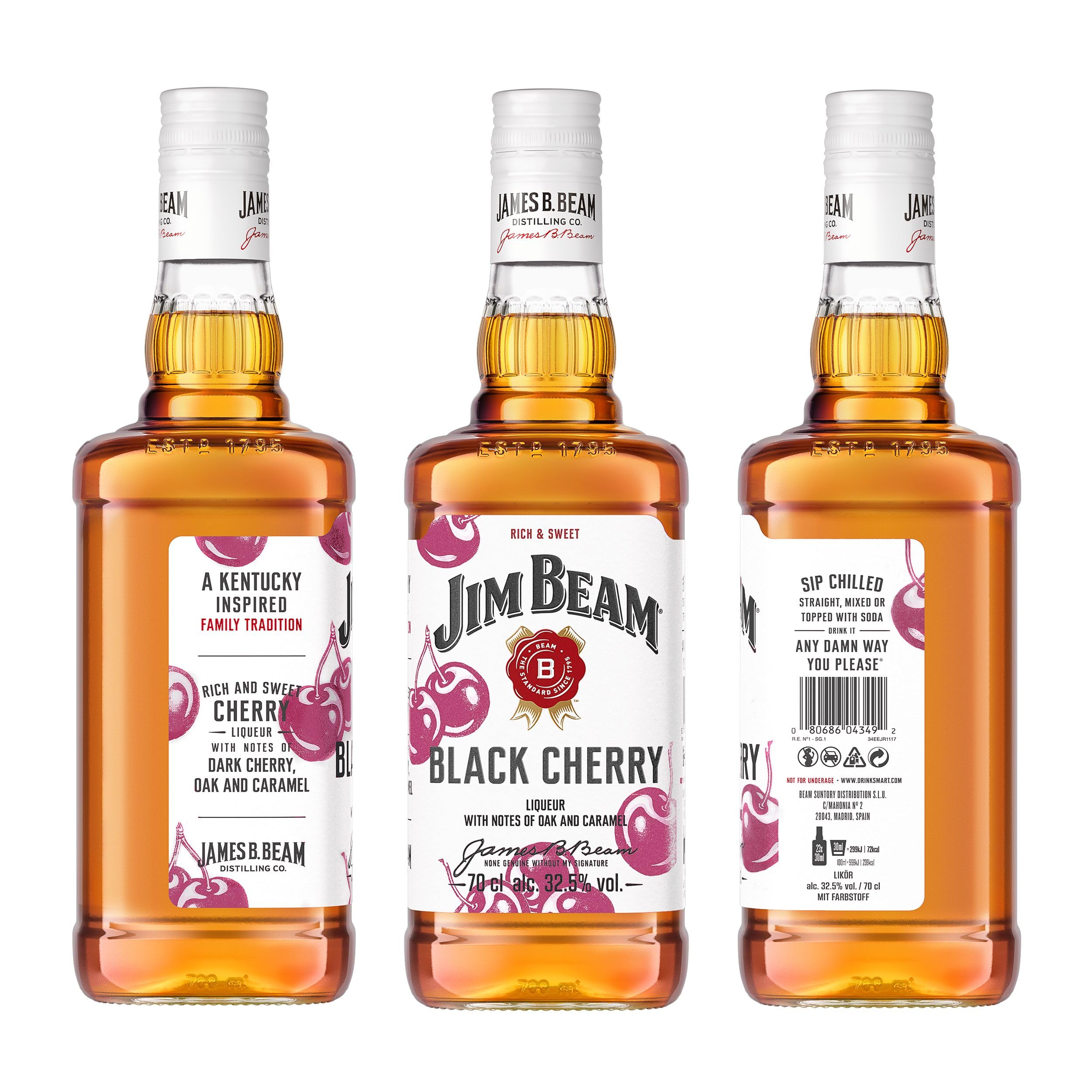 Jim Beam Black Cherry - Bourbon Whiskey mit Schwarzkirsch-Likör - mit weichem und rundem Geschmack - 32.5% Vol. - 700ml (Packung mit 6)
