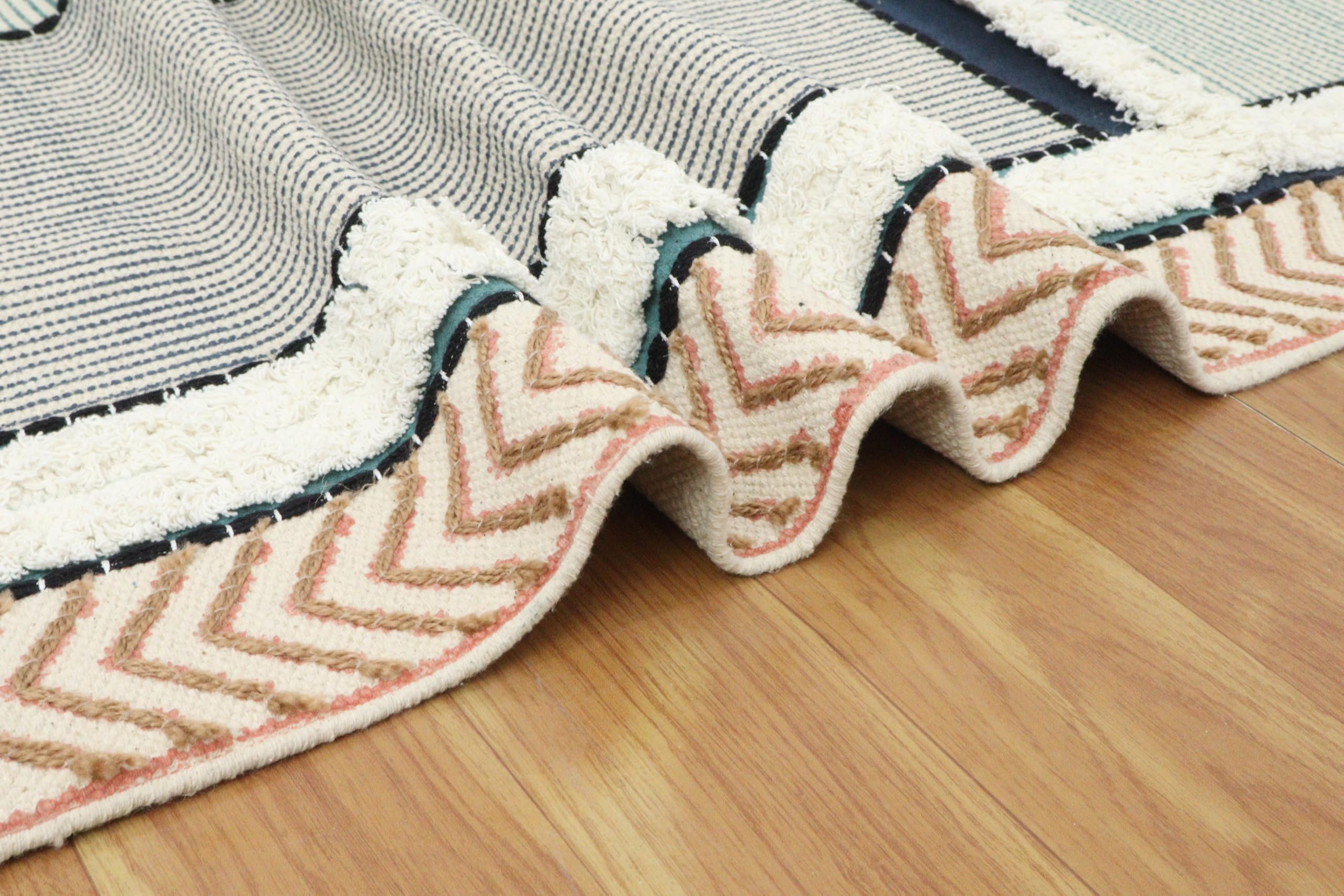 Dywan 4x10 Kilim, dywan geometryczny, haft ręczny, powierzchniowy do mycia ręcznego, drukowany ręcznie na klocku, bawełniany Dhurrie, grubość 0,19 cali, płaski splot, dywany do przedpokoju