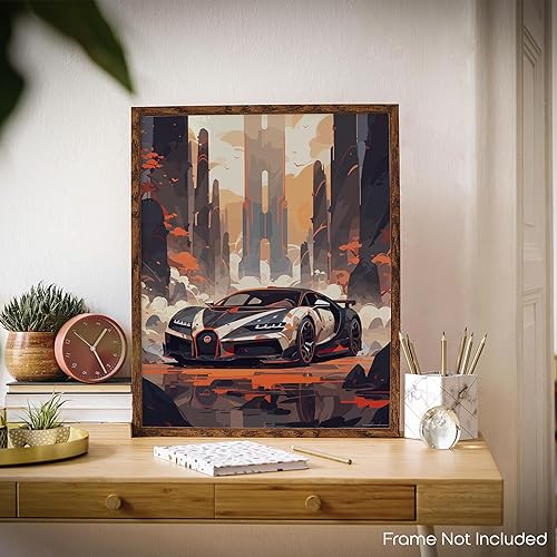 Miniatura 4 de Inspirational Wall Art Co. - Elegante  Póster Bugatti Chiron - Póster de coche para habitación de niños - Decoración de pared del coche - Decoración