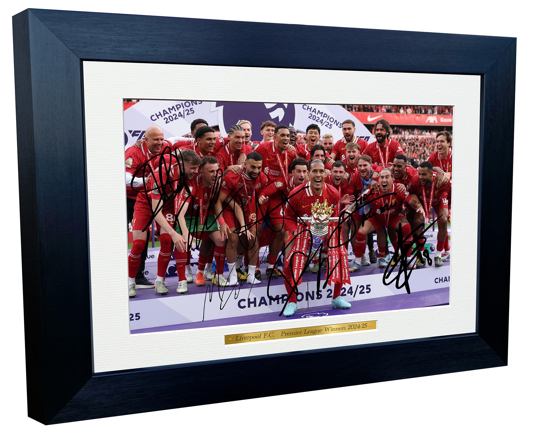 12x8 A4 Signed Liverpool Premier League Winners 2024 2025 2024/24 Firmino Van Dijk Slot Mac Allister Salah Alexander-Arnold Nunez Gakpo Autographed Photo Photograph Picture Frame Soccer Gift