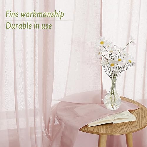 Vista 40 de PONY DANCE Cortinas transparentes para cocina, cenefas transparentes de lino sintético con textura, elegantes cortinas de gasa con pestaña trasera