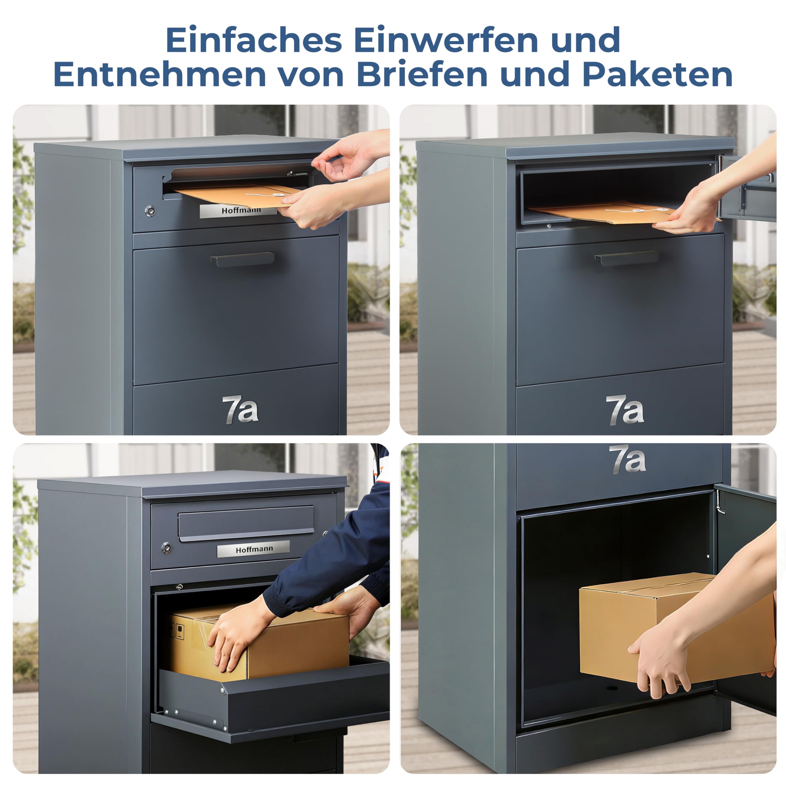 Zedelmaier Paketbox Briefkasten mit großem Paketfach, XXL Paketbriefkasten für Außenbereich, personalisiert mit Edelstahl Namensschild & Hausnummer, inkl. 4 Schlüssel(112 x 50 x 39 cm)