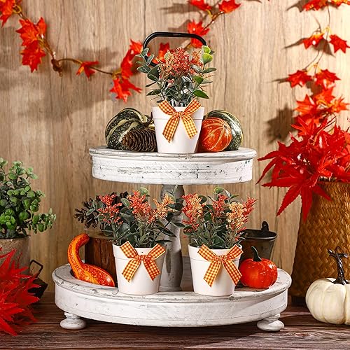 Miniatura 2 de Jexine Juego de 3 bandejas escalonadas de Acción de Gracias, decoración de eucalipto en maceta, artículos de decoración de plantas de granja para