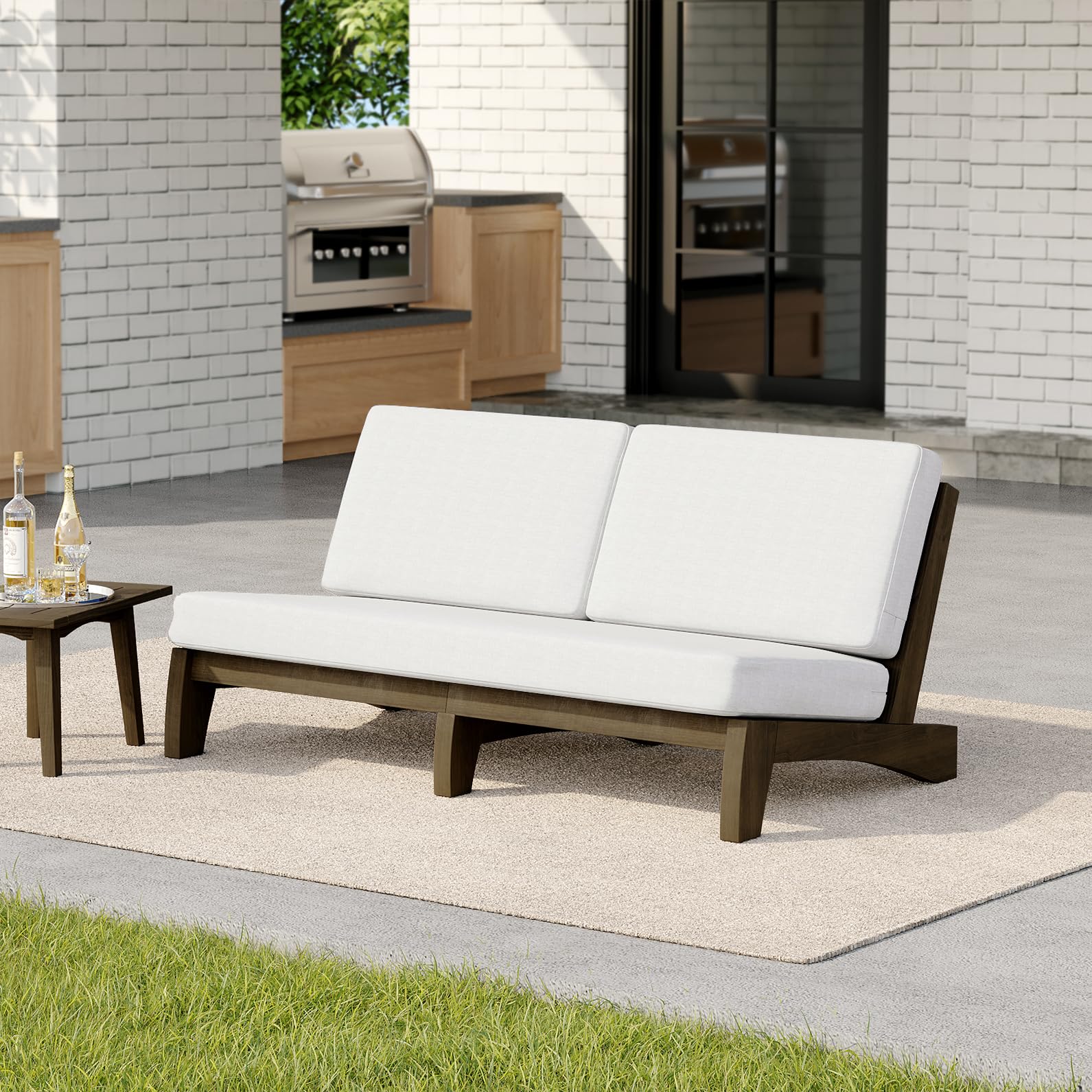 Pia Ricoo 1-Piece Patio Furniture Set, Outdoor Wood Sofa with 4.5-Inch Thick Cushions, All-Weather Conversation Set for Backyard, Deck, Lawn - Beige