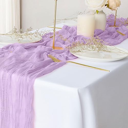 Paquete de 2 caminos de mesa de estopilla morado claro, camino de mesa de gasa de 10 pies, telas de estopilla boho para decoración de bodas,