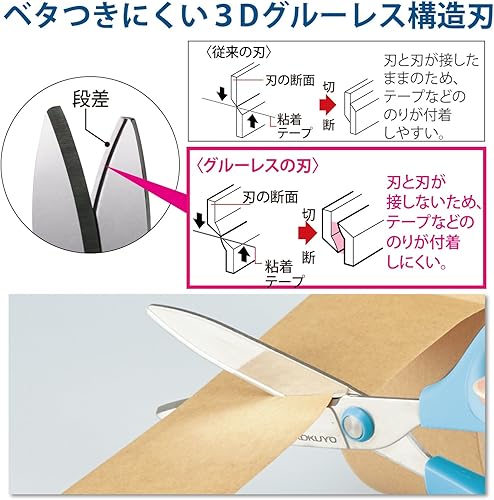 Miniatura 3 de Kokuyo Saxa Glueless Scissors, White, 3D Blade, Symmetrical Handle for Both Right-hand and Left-hand, with Safety Cap, Japan Import (HASA-P280W)