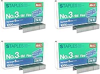 Vista 1 de PLESIU MEselected MAX No.3-1M - Grapas planas (24/6) para oficina, 4 cajas (4,000 grapas), color plateado