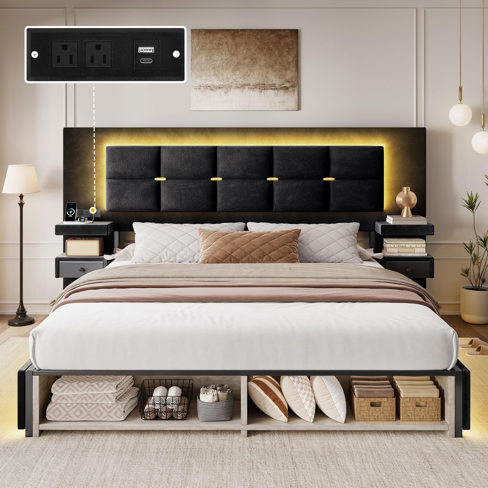 DWVO Queen Bed Frame with Oversize Headboard