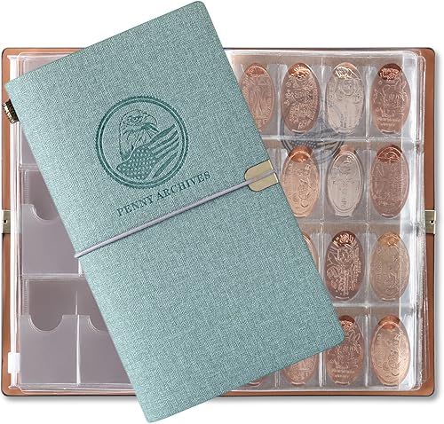 Miniatura 7 de MUDOR Libro de colección de penny prensado con diario de archivo, libro de penny de recuerdo con capacidad para 203 monedas, soporte prensado para