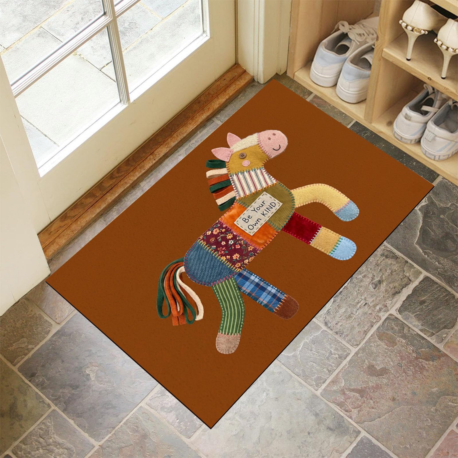 Tapis entrée intérieur poney patchwork pour couloir et cuisine