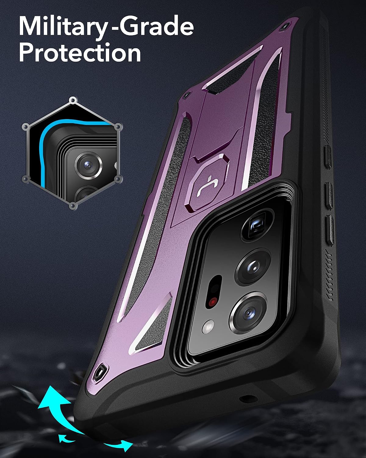 YOUMAKER Samsung Galaxy Note 20 Ultra Case with Built-in Screen Protector & Kickstand Shockproof Full Body Rugged Protective Cover for Galaxy Note 20 Ultra 5G 6.9 inch - Purple