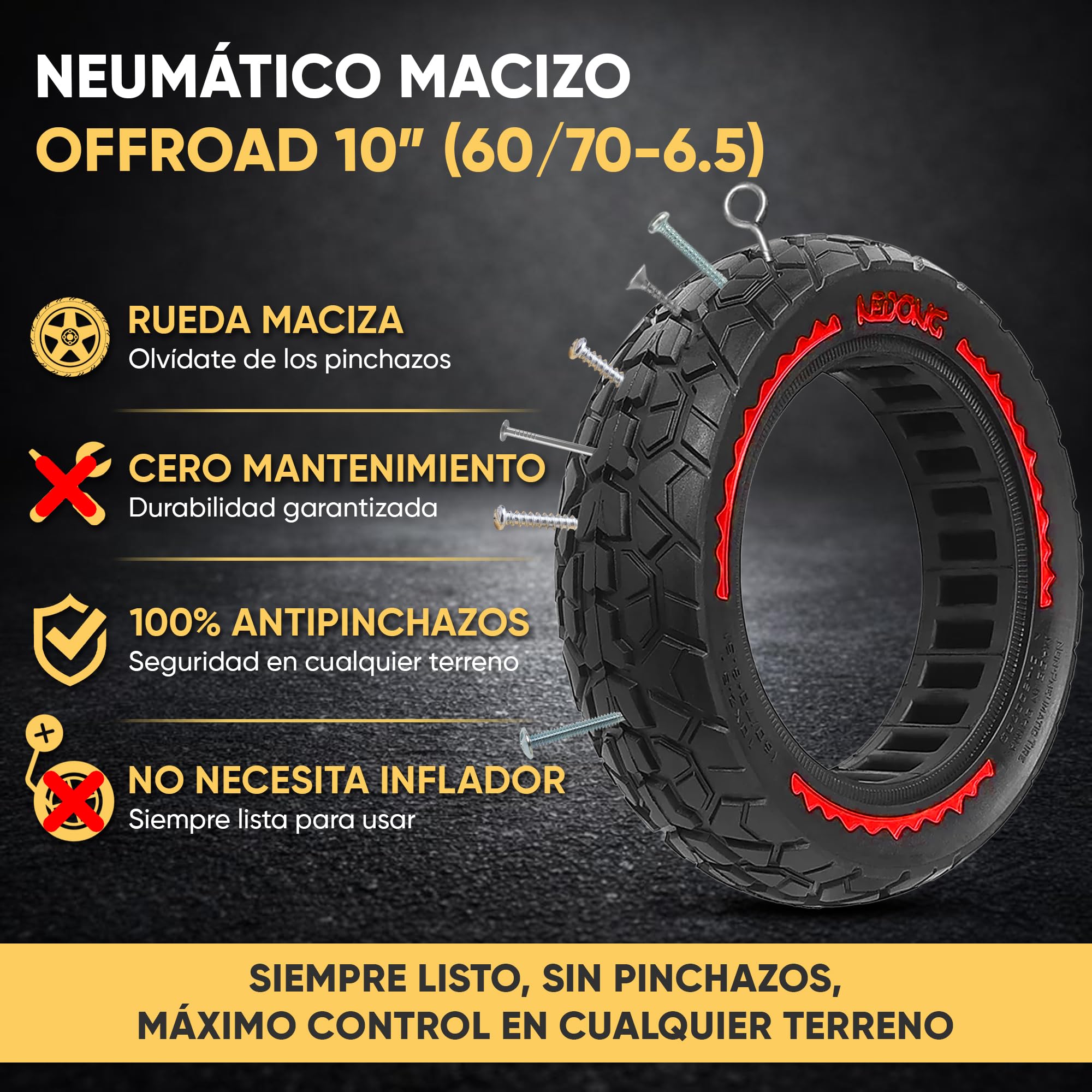 ANSENI Ruote Monopattino 60/70-6.5, Gomme 10 Pollici 10x2.50, Pneumatico Solido Anti-foratura per Scooter Elettrico Xiaomi 5/5 Pro/5 Max,Segway Ninebot E3 E,Ninebot Max G30/G30D,Smartgyro K2 (2 Ruote)