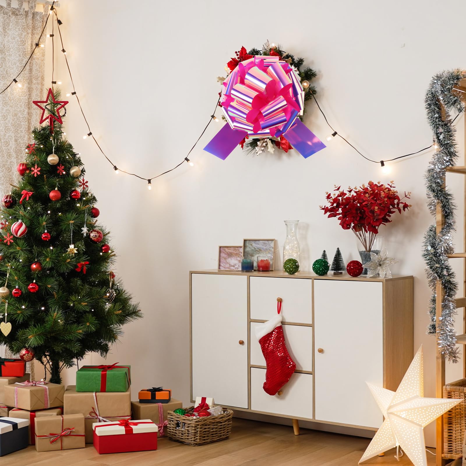 2 lazos grandes láser de 12 pulgadas, gran regalo para electrodomésticos, bicicletas, Navidad, fiestas y decoraciones de lazo grande en mesas de comedor (rosa)