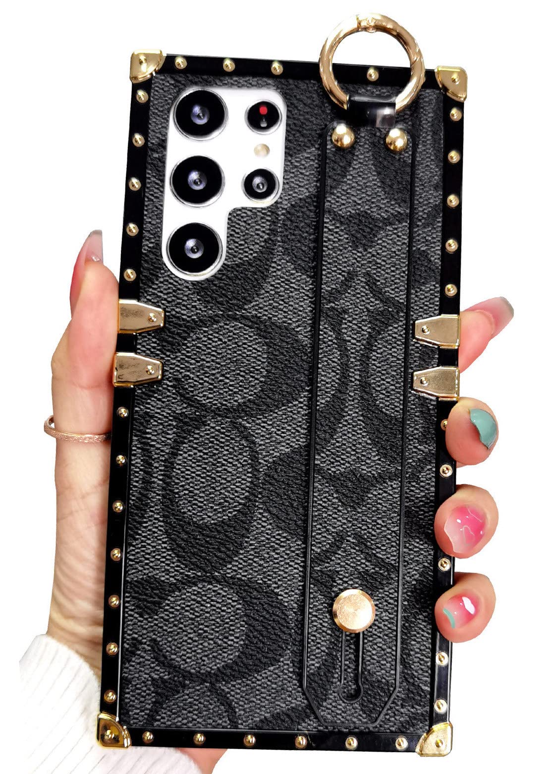 BUSDOG Luxury Rectangle Leather for Samsung Galaxy S23 Ultra Case with Wristband Strap Anti Drop Protective Designer Case Compatible with Samsung S23