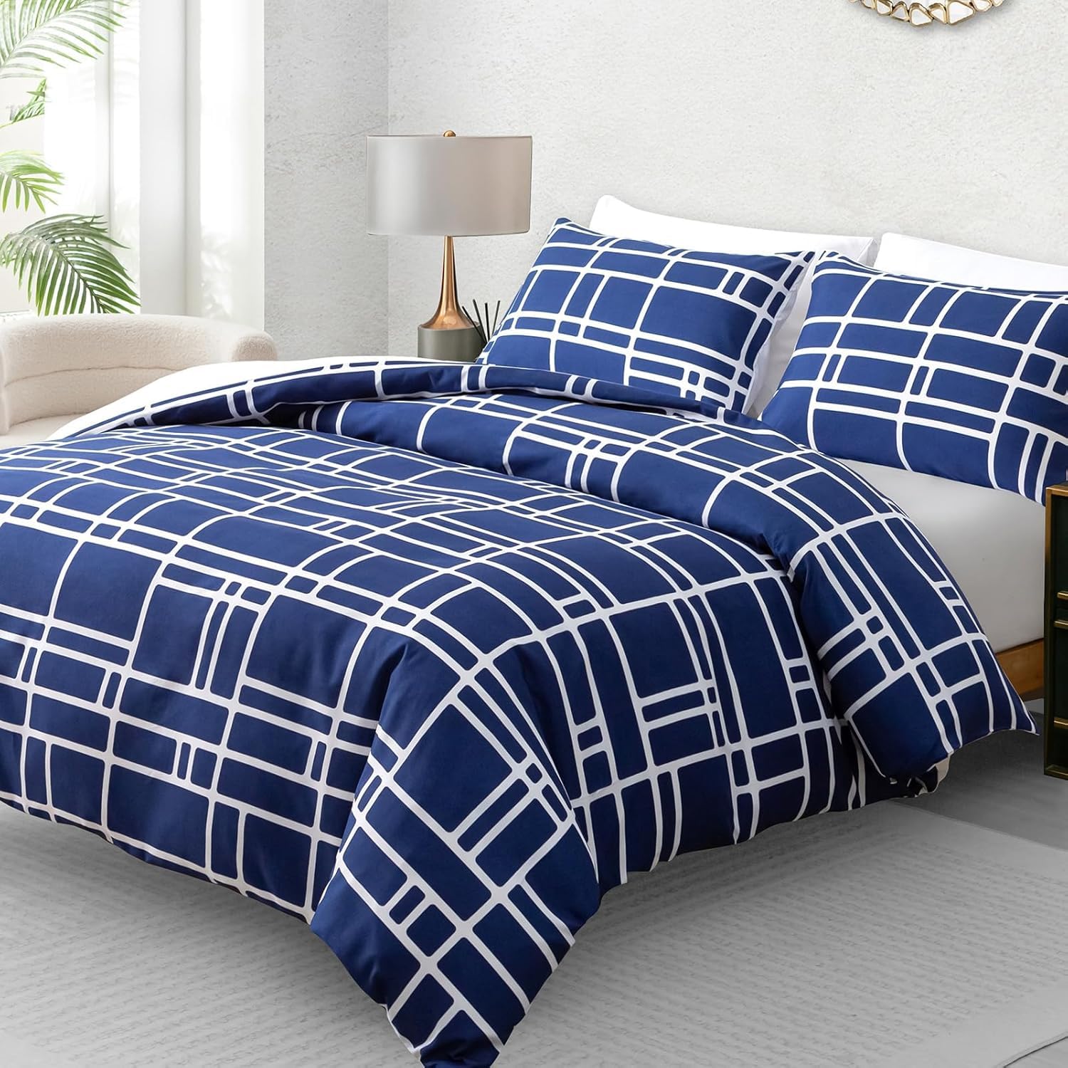 Pamposh 4 Pcs Double Duvet Set with Matching White Double Fitted Sheet 40 cm Extra Deep Pocket - UltraSoft Breathable Premium Microfibre Reversible Quilt Cover Bedding Set For All Seasons