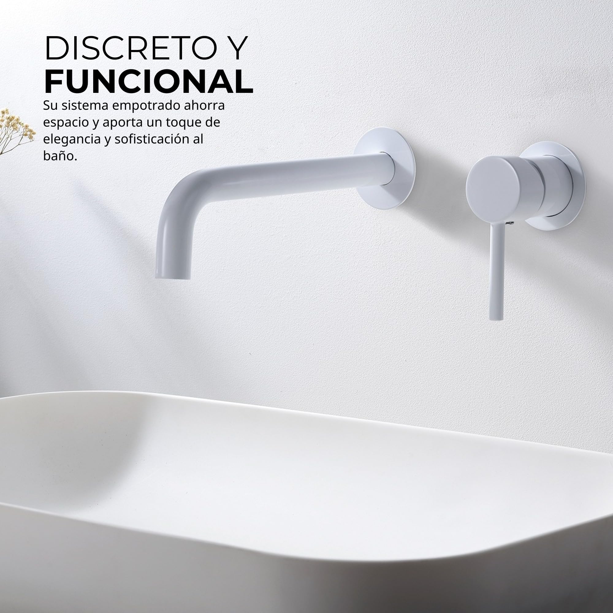 IMEX - Grifo Lavabo Empotrado | Grifo Empotrado Baño con Agua Fria y Caliente | Grifo Monomando Lavabo Pared con Ahorro de Agua | Serie Etna | Color Blanco Mate