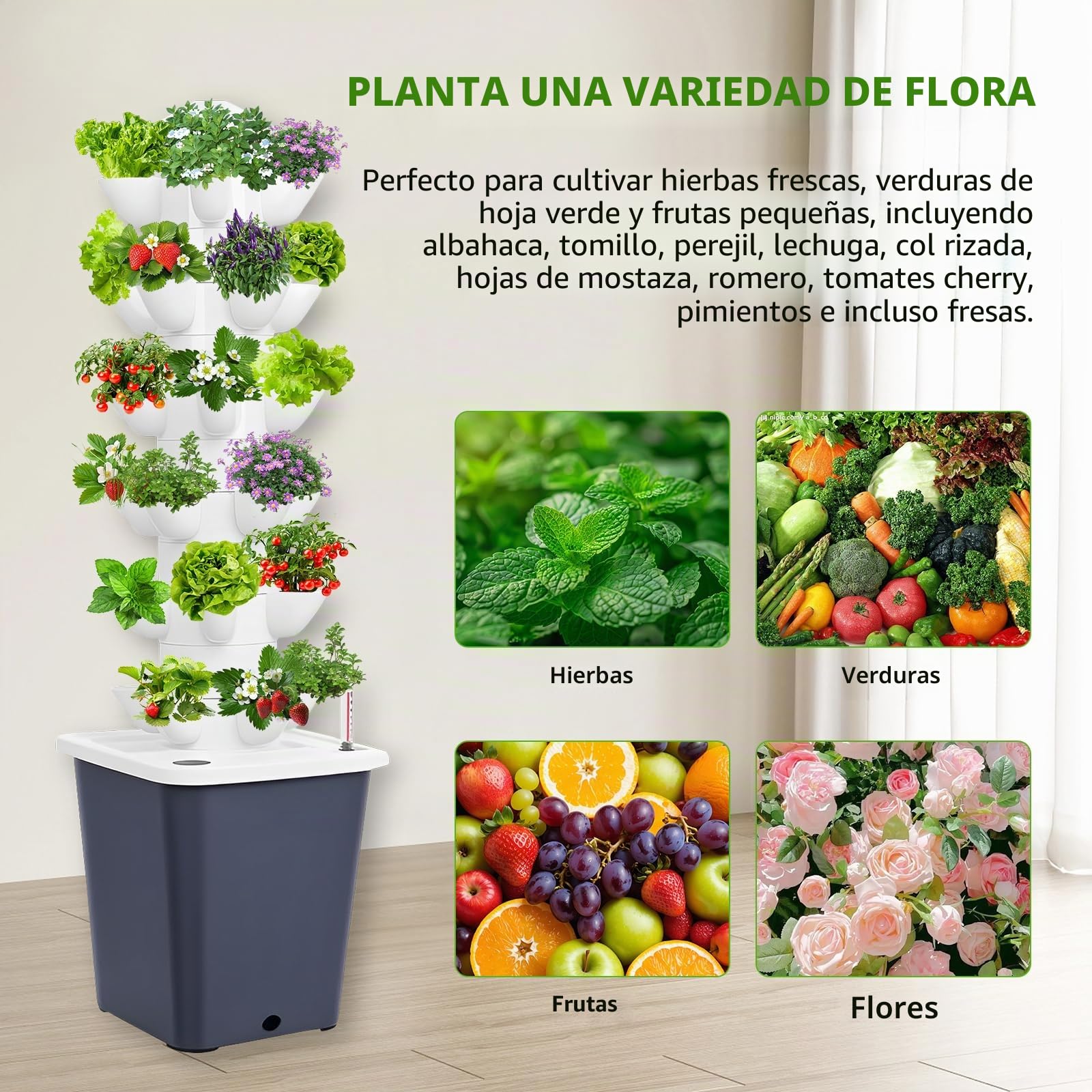 Sistema de cultivo hidropónico de 30 cápsulas, torre de jardín interior con bomba de agua | Kit de jardín aeropónico vertical con depósito de agua móvil para cultivar hierbas, frutas y verduras en casa