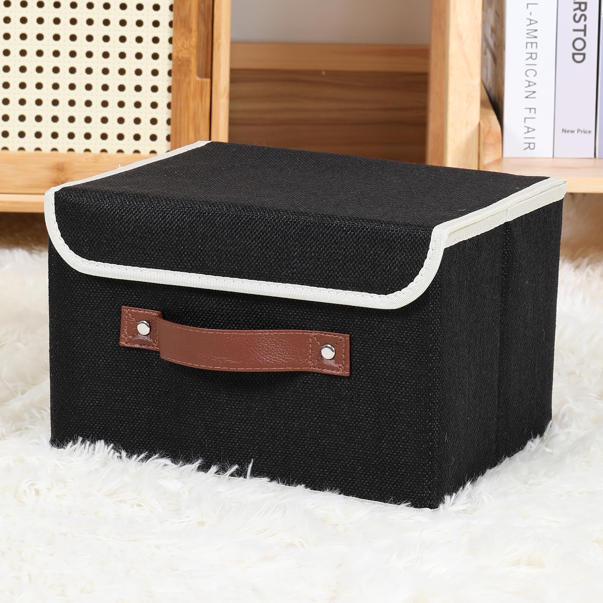 ANMINY 2 contenitori portaoggetti con coperchio, manici in pelle PU