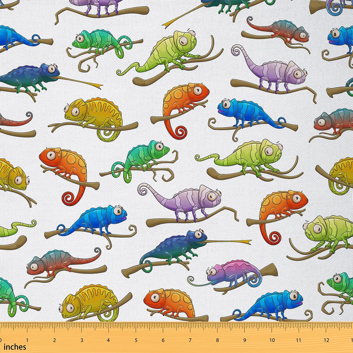 Richhome Multi 1 Colorful Lizard Fabric For Decoration By The Yard,Cartoon Wild Animal Outdoor Fabric For Diy Projects,Jungle Wildlife Room Decor And Upholstery,2Yards