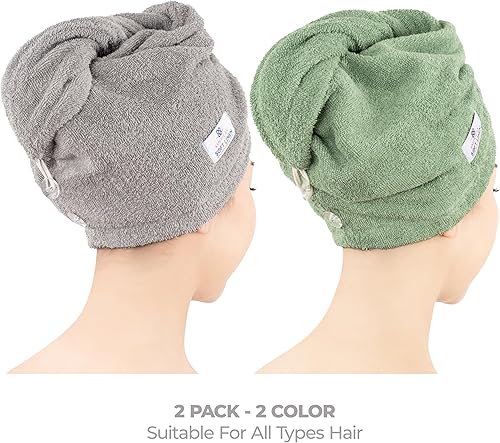 Miniatura 10 de American Soft Linen Toallas de pelo 100 % algodón para mujer, gorro de toalla de pelo, turbante de algodón para cabello largo y rizado