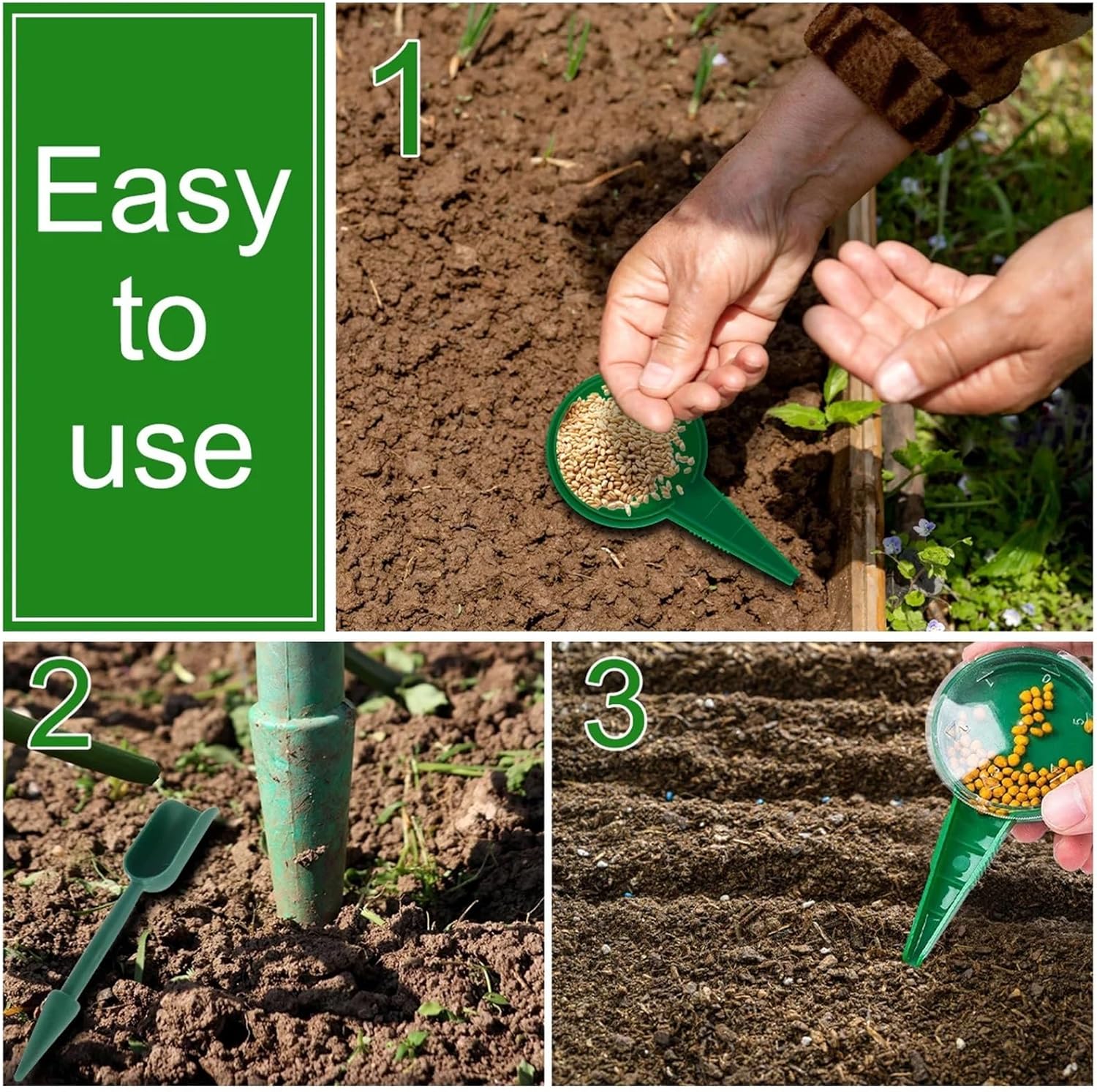 Hand Seed Spreader 3 Sets Adjustable Seed Distributor, Easy-to-Use Manual Seeder for All Seeds(Yellow)