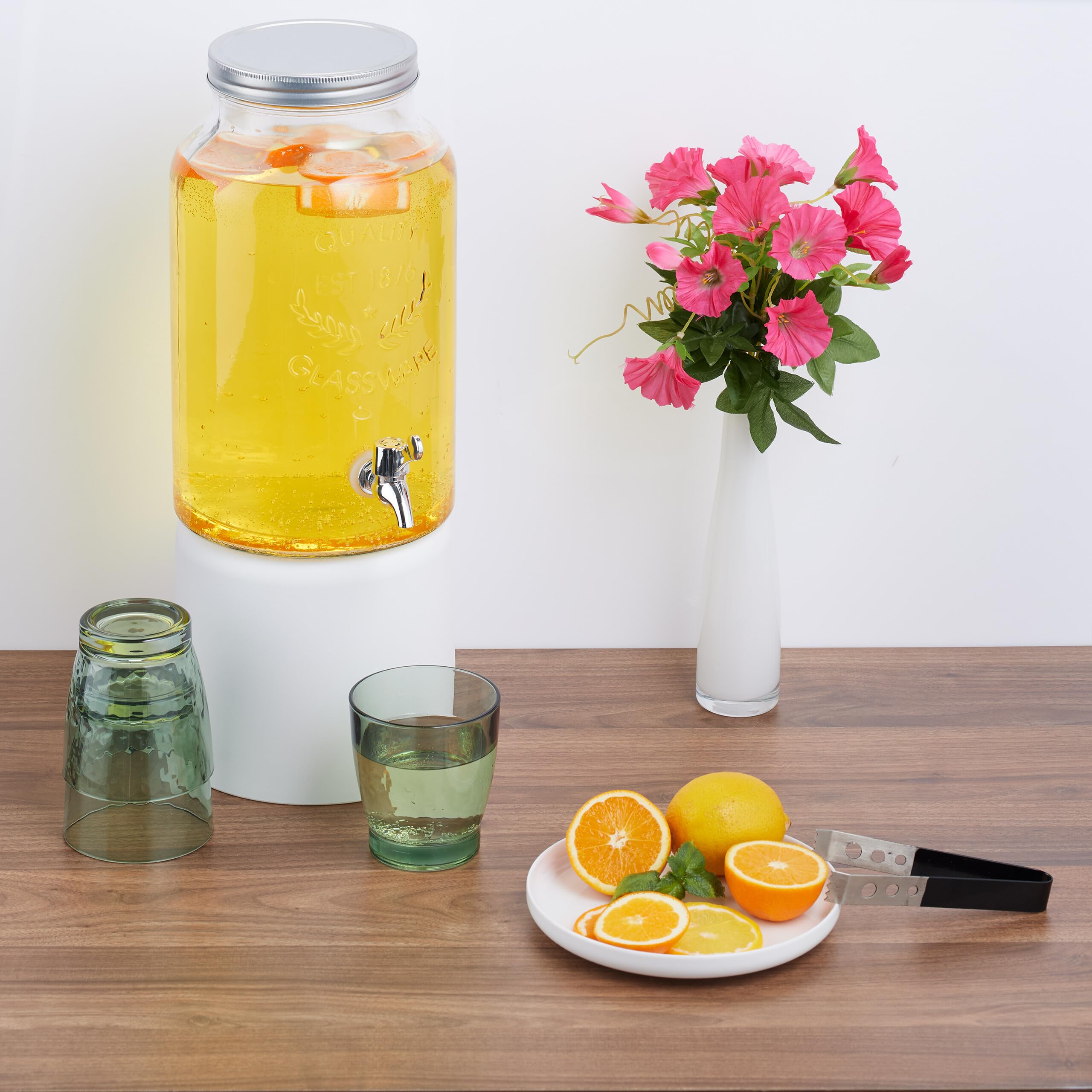 Relaxdays Dispenser in Vetro per Bevande, Erogatore da 5 L con Rubinetto e Coperchio, Distributore Acqua, Bibite e Drink