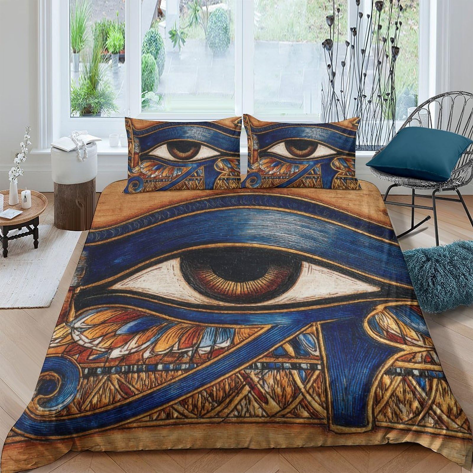 Ctjqhvkz Style-9 3D Printed Egyptian Eye Fitted Sheet Microfiber Soft Bedroom Decor Ancient Symbol Mattress Cover For Home Dorm Single（135X200cm）