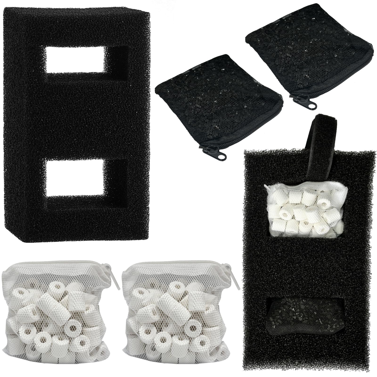 beaufan 2 Set Aquarium Filter Media Compatible with Fluval SPEC, EVO, Betta and Flex Desktop Aquarium Series, Includes 2 Carbon Filter Refills, 2 Foam