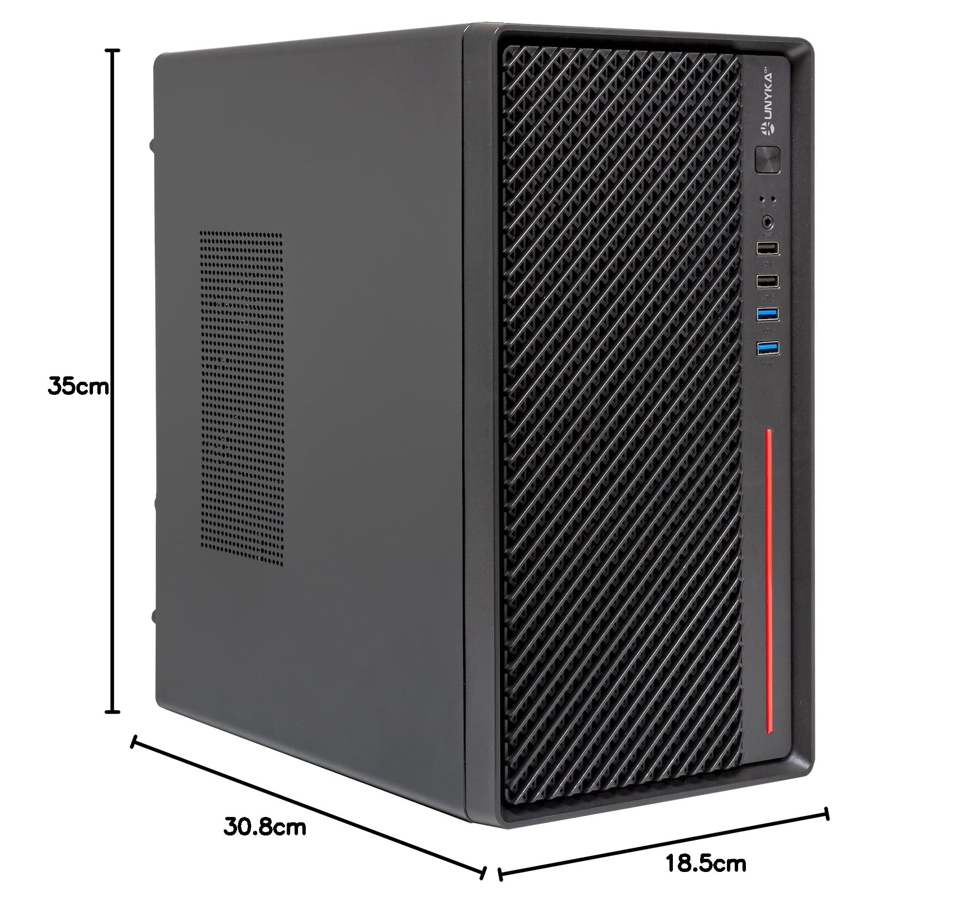 UNYKAch Caja de Ordenador Micro ATX NUMEN 300 Pro - 4 USB (2×3.0 + 2×2.0), Soporte ATX, GPU hasta 250 mm, Compacta Negra/roja, Ideal para Empresas, Comercios e Instituciones