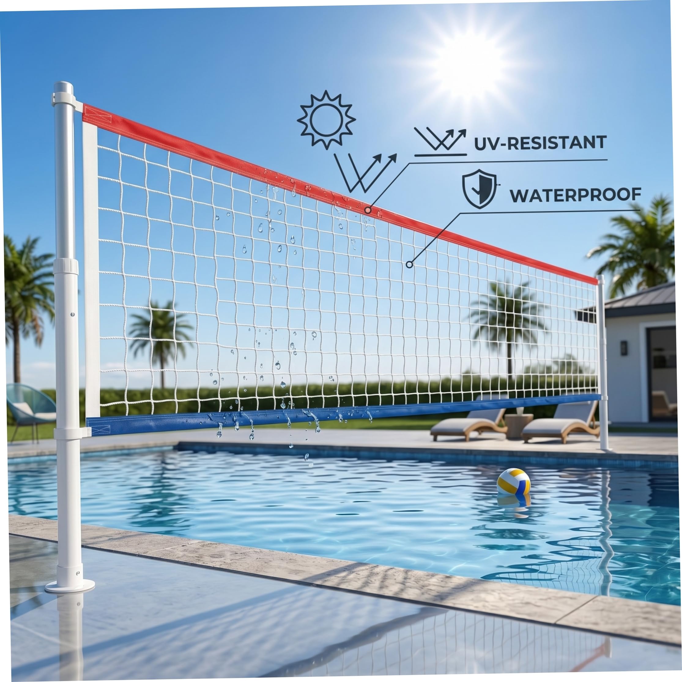 Filet de Volley-Ball pour Piscine réglable 15 à 28 Pieds, imperméable Toutes Saisons, Cadre Ultra-épais