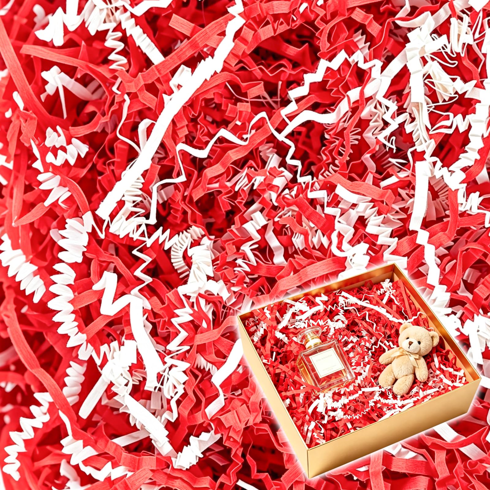 250G Shredded Tissue Paper Red White Crinkle Shredded Paper for Gift Boxes