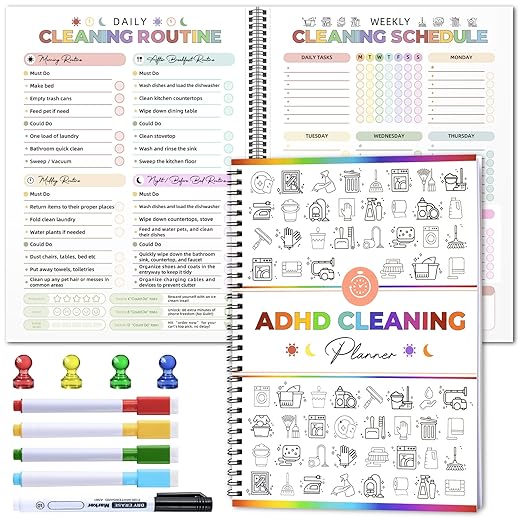 Adhd Cleaning Planner - Reusable Adhd Cleaning and Organizing Planner Daily Weekly Monthly Cleaning Schedule and Checklist ADHD Planners for Adults Women Stress-Free Editable Household Schedule Planners