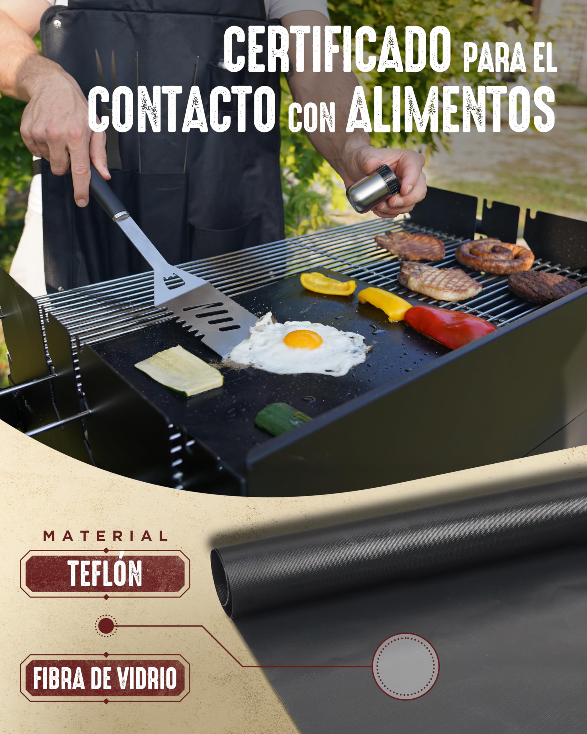 HORUS 23® - Kit Barbacoa con BBQ Accessories en Acero Inoxidable, Delantal Oxford con Bolsillos, Guante Ignífugo y Tapete para Parrilla