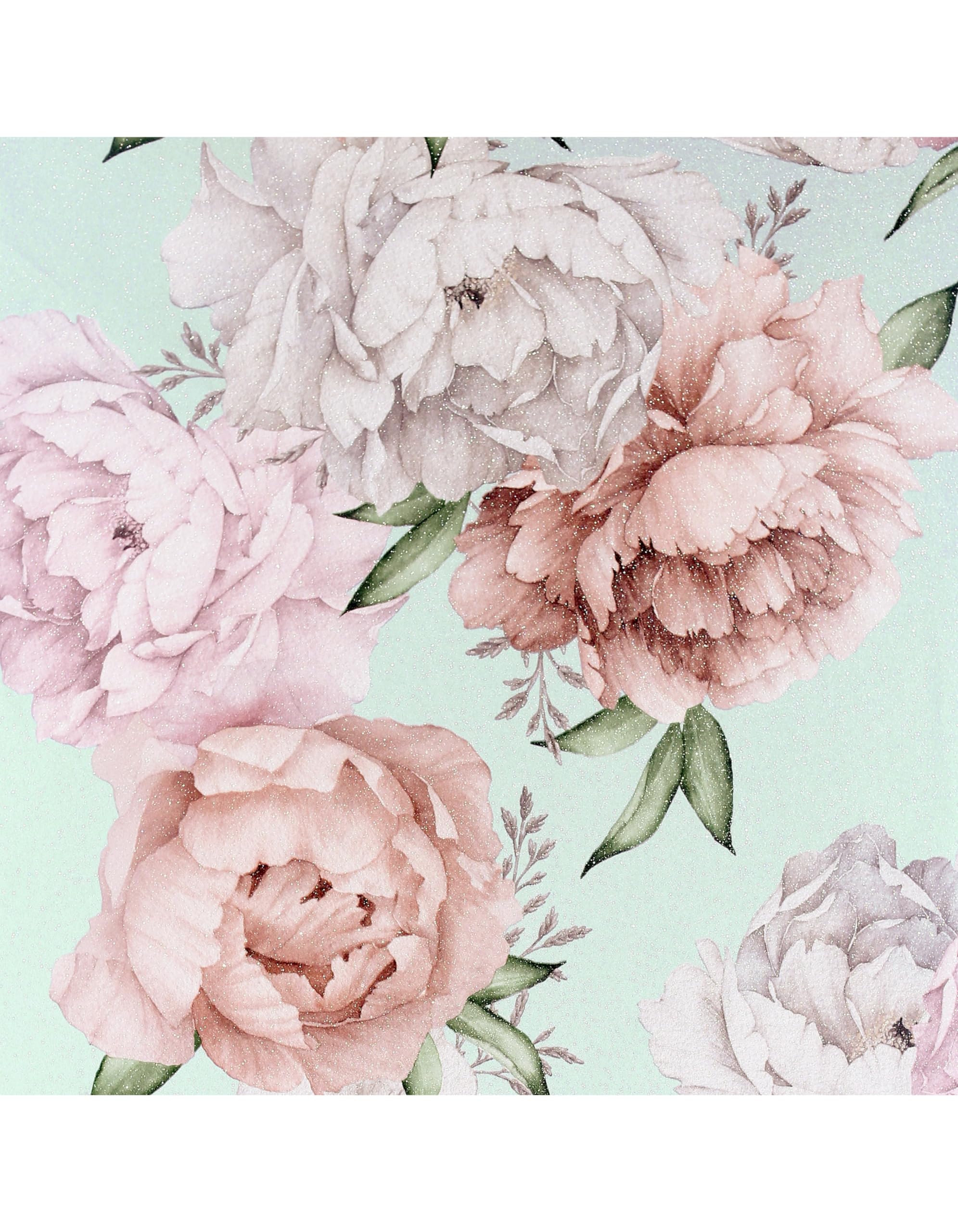 Arthouse Mixed Peonies Mint Vinyl Wallpaper 251908, Blue, green