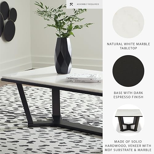 Miniatura 4 de Signature Design by Ashley Fostead Mesa de centro rectangular contemporánea con parte superior de mármol, mármol blanco y marrón oscuro