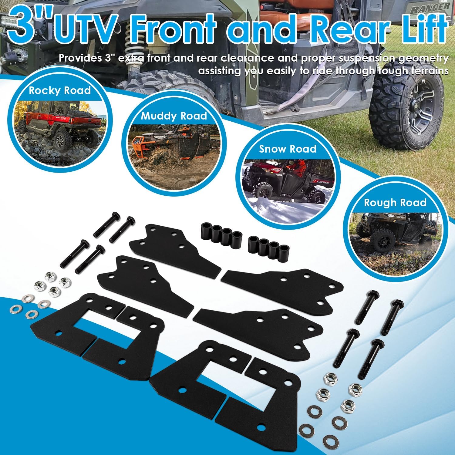 3'' Lift Kit UTV Front & Rear Suspension for Polaris Ranger 570 Fullsize/XP 570/XP 900/ XP 1000/1000 Diesel 2013 2014 2015 2016 2017 2018 2019 2020 2021 2022