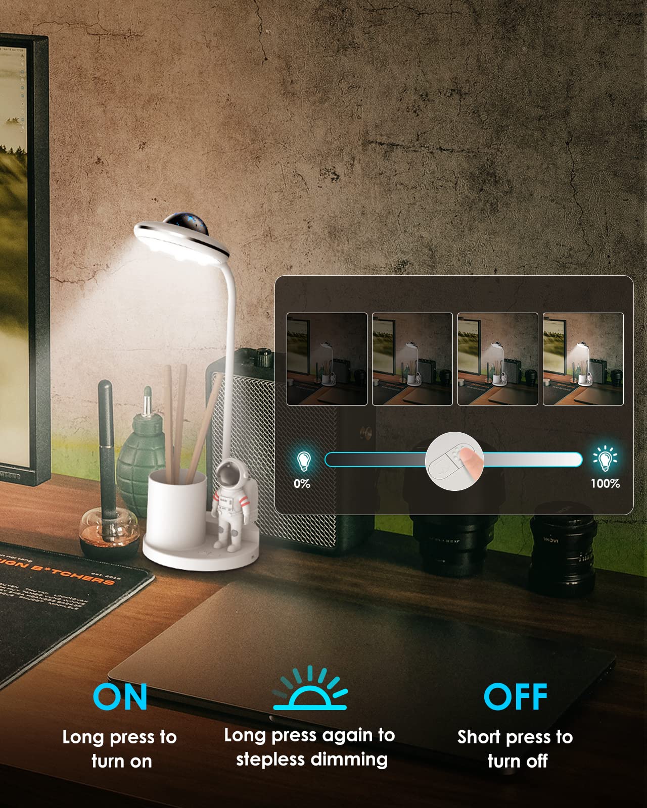 Lampada Da Scrivania LED Bambini - Batteria Ricaricabile, Proiezione Stelle, Portapenne - Regolabile E Senza Fili - Foto 7