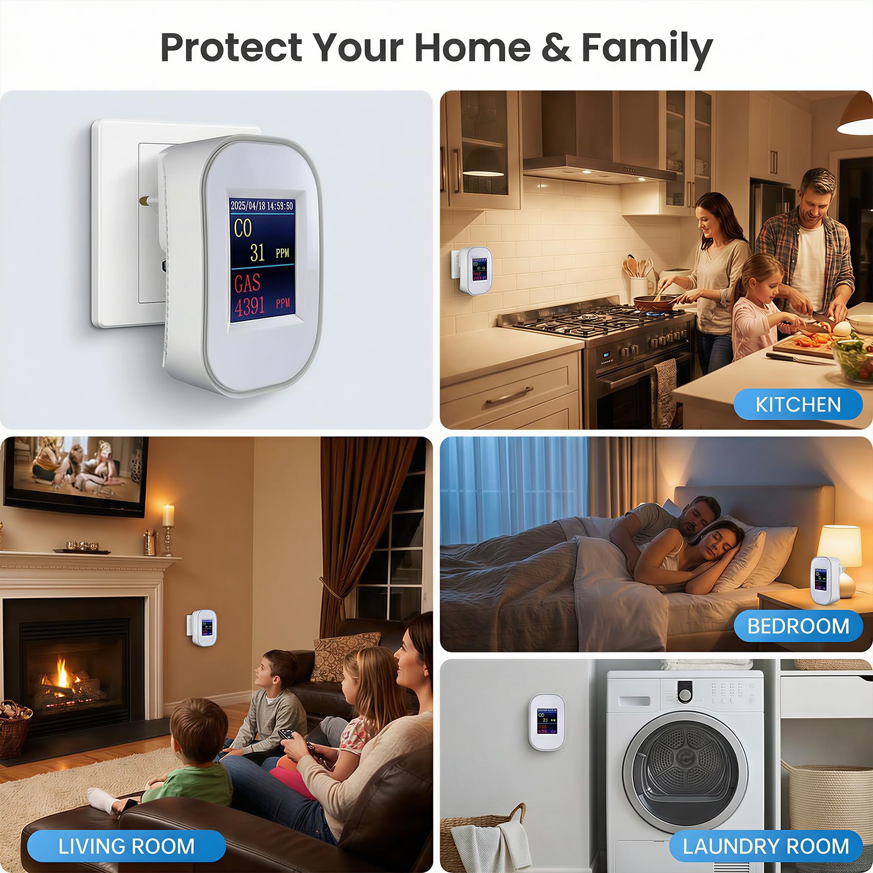 SINOTÉCA Rilevatore Gas e Monossido di Carbonio WiFi, 2 in 1 Metano/GPL/Propano, Display LED PPM, Notifiche App Tuya, Presa a Muro Senza Batteria, EN50291 EN50194, per Casa Cucina Garage Camper