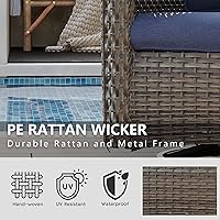 Vista 5 de Juego de 2 sillas de patio giratorias de 360 grados para exteriores y mesa auxiliar a juego – 3 sillas deslizantes de mimbre para patio con cojines