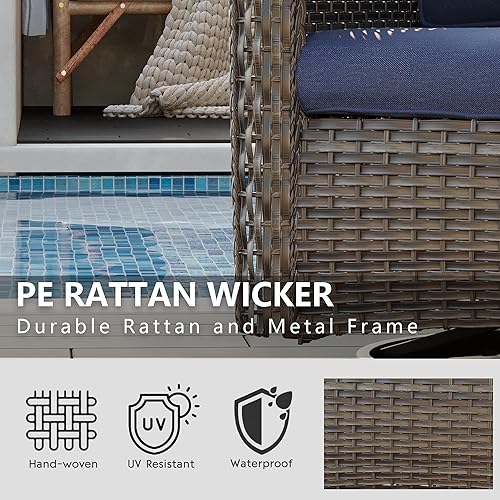 Miniatura 4 de MeetLeisure Juego de 2 sillas giratorias para patio al aire libre, sillas deslizantes giratorias de mimbre para exteriores, 2 piezas con cojines de