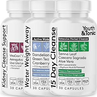Youth & Tonic Complete Multi-Organ Detox Support – 15 Day Colon Cleanser & Gut Detox, Kidney Cleanse, Water Balance & Liver Health, 90 Pills for Women and Men